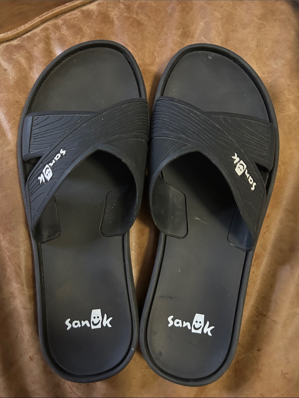 Sanuk Black Crisscross Slide Sandals